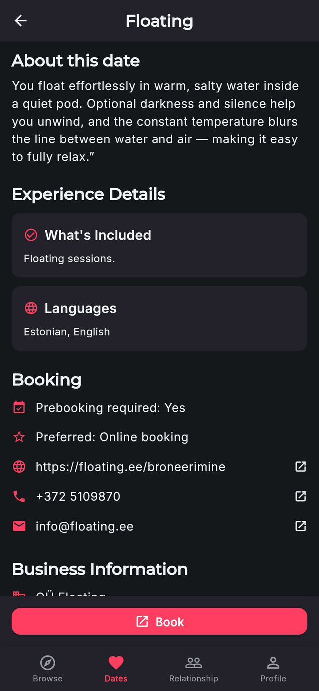 Venue booking details for a matched Bonded date